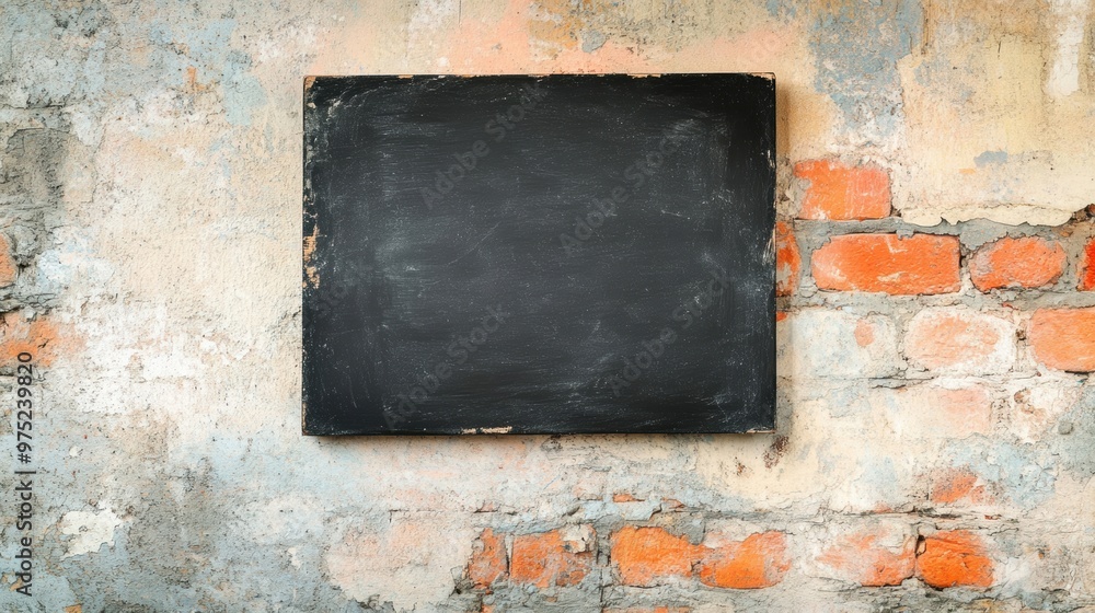 Aufkleber a blank chalkboard is mounted on a rustic brick wall, creating a simple yet inviting space for learn