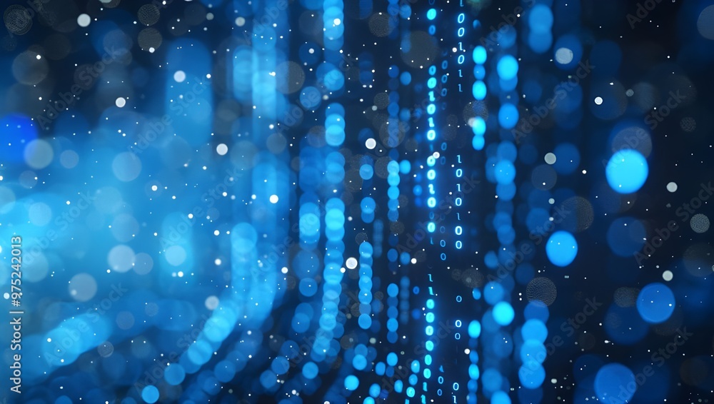Poster abstract blue bokeh background. 3d rendering of particles. - generated ai
