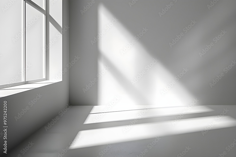 Poster white empty room with window and sunlight. 3d render illustration. - generated ai