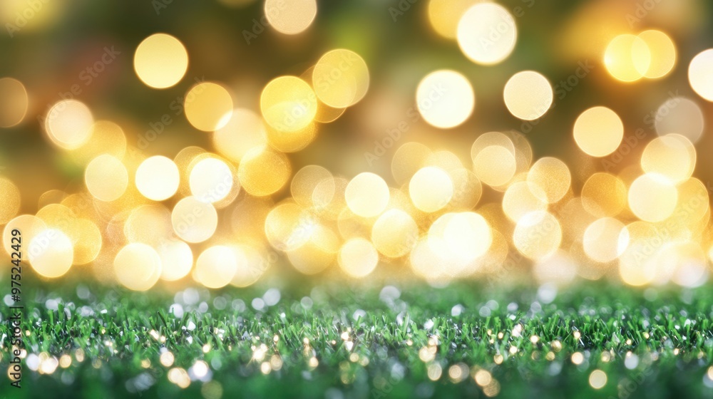 Poster the lush green backdrop features mesmerizing bokeh effects complemented by gentle light flares, evok