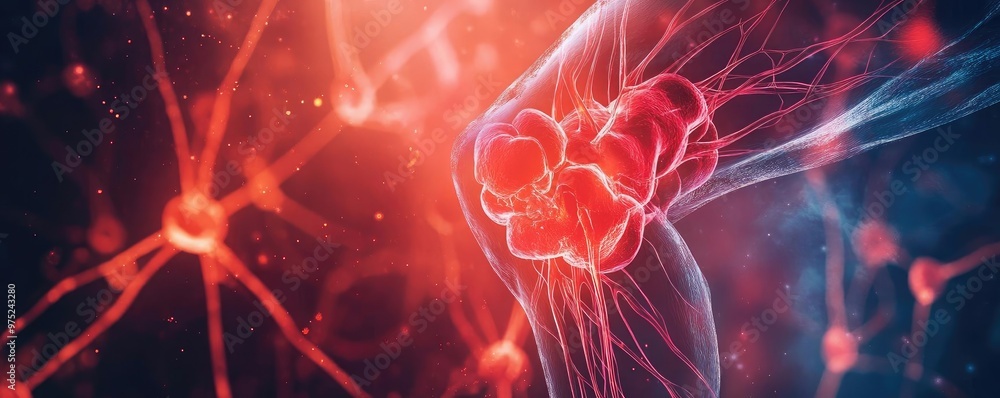 Poster visual representation of joint health, showcasing interconnected nerves and vibrant colors to illust