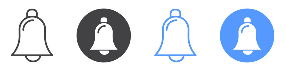 Bell icon flat line symbol set.