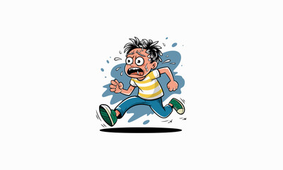 Cartoon boy running in fear with a panicked expression.