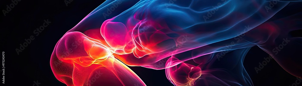 Aufkleber Abstract visualization of joint movement showcasing vibrant colors and smooth curves representing health and agility in motion.