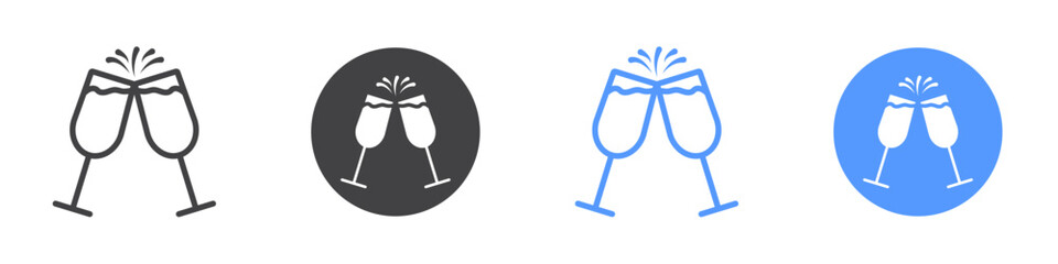 Clinking glasses icon flat line symbol set.