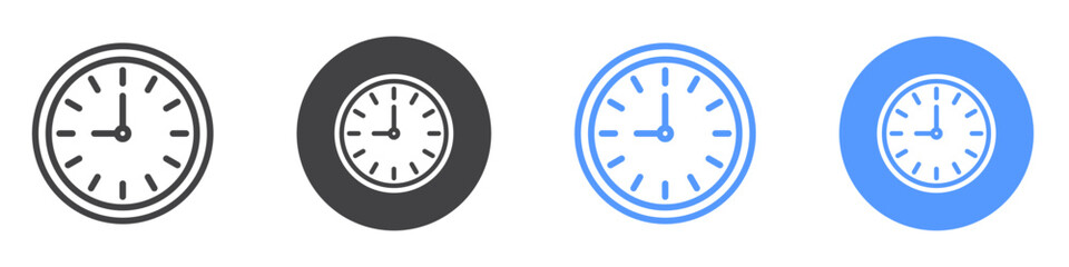 Clock nine icon flat line symbol set.