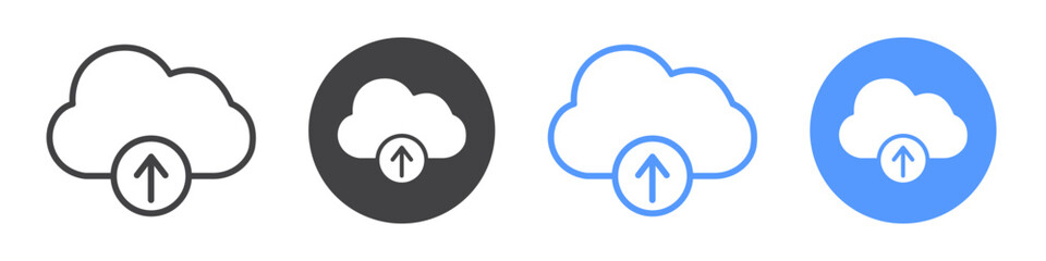 Cloud upload icon flat line symbol set.