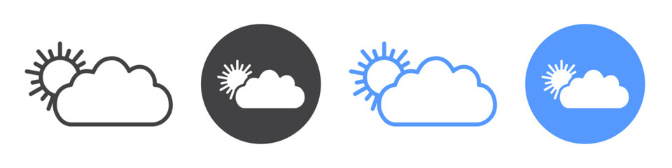 Cloud sun icon flat line symbol set.