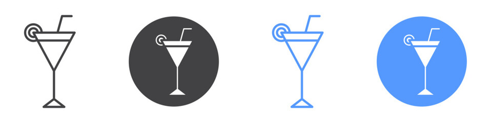 Cocktail icon flat line symbol set.
