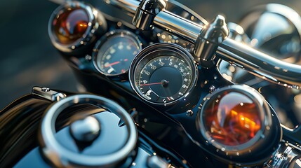 Modern and stylish motorcycle dashboard, Close up