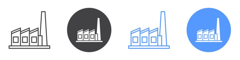 Factory icon flat line symbol set.