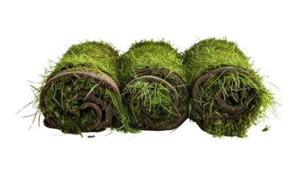 Rolled turf, stack, rolled meadow on transparent background