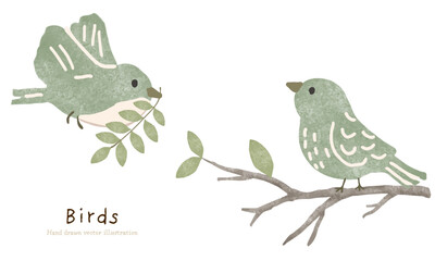 森で暮らす小鳥のイラスト