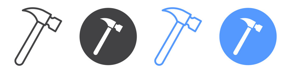 Hammer icon flat line symbol set.