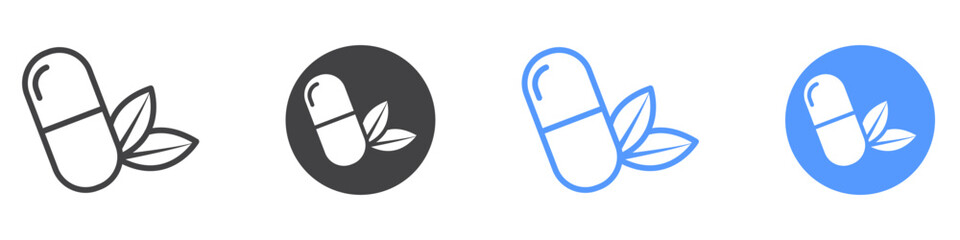 Herbal capsule icon flat line symbol set.