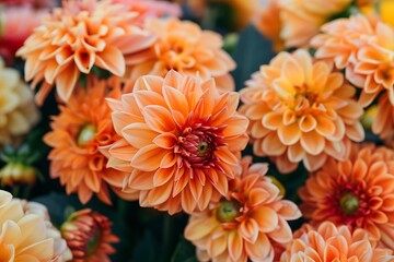 Close up of orange dahlias background