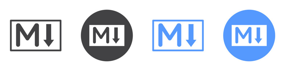Markdown icon flat line symbol set.