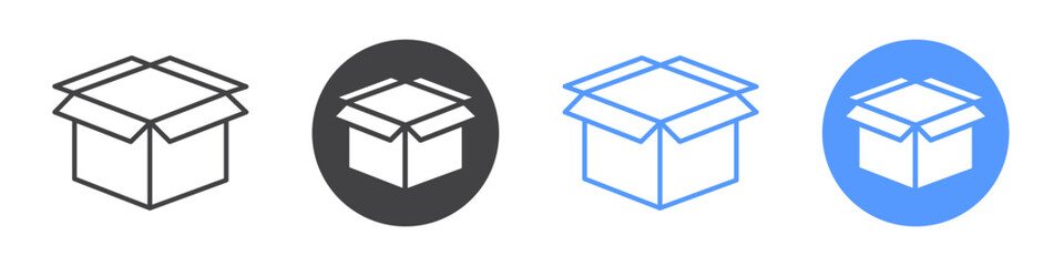 Open box icon flat line symbol set.