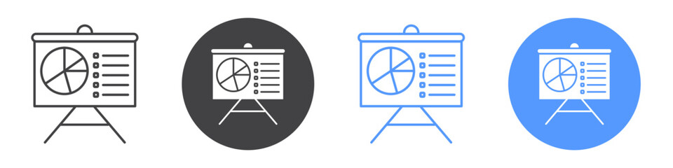 Presentation icon flat line symbol set.