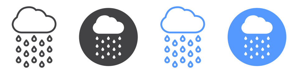 Rain icon flat line symbol set.