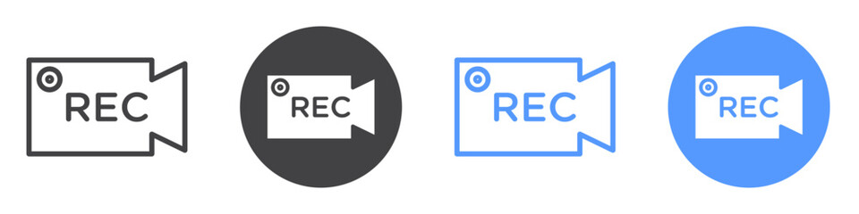 Record icon flat line symbol set.