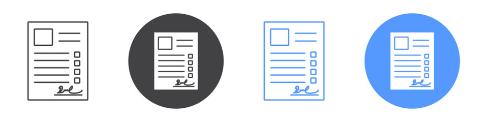 Signed document icon flat line symbol set.