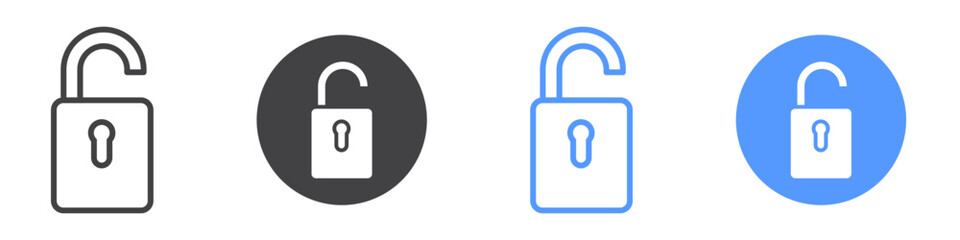 Unlock icon flat line symbol set.