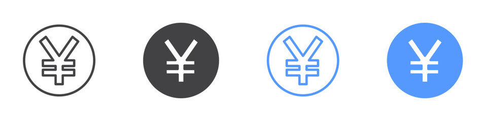 Yen Icon flat line symbol set.