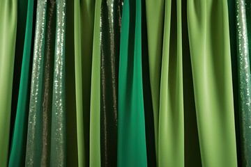 Lively Green Curtains with Textured Crinkle Design and Glittering Accents