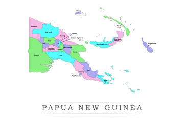 Papua New Guinea administrative divisions. Papua New Guinea map illustration vector.