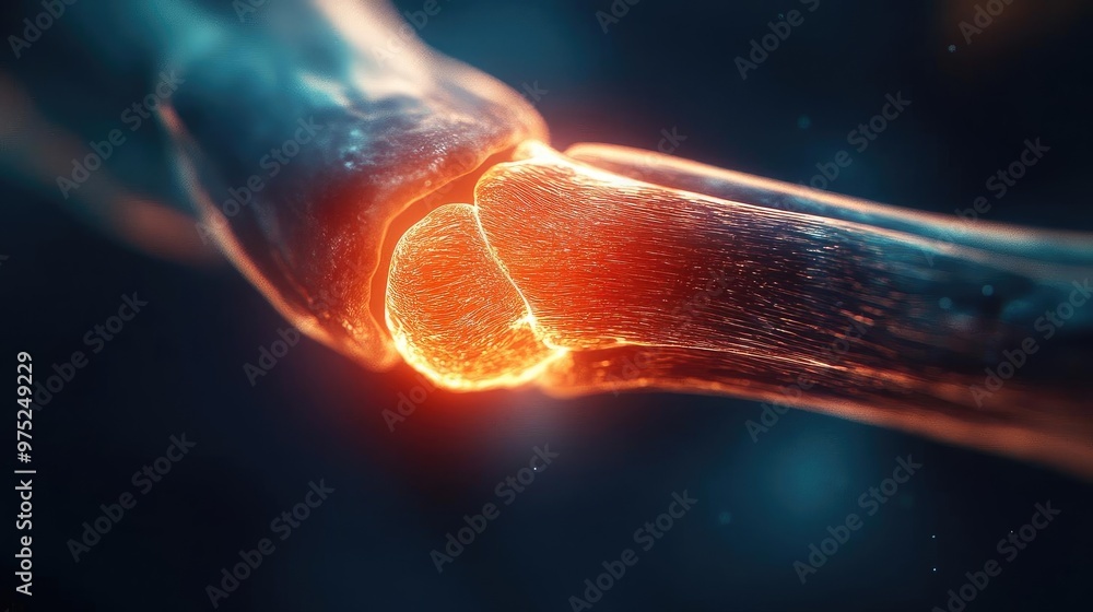 Poster close-up view of a glowing joint connection illustrating the intricacies of anatomy and motion.