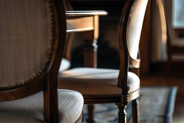 Two wooden chairs in the living room. Vintage style, selective focus