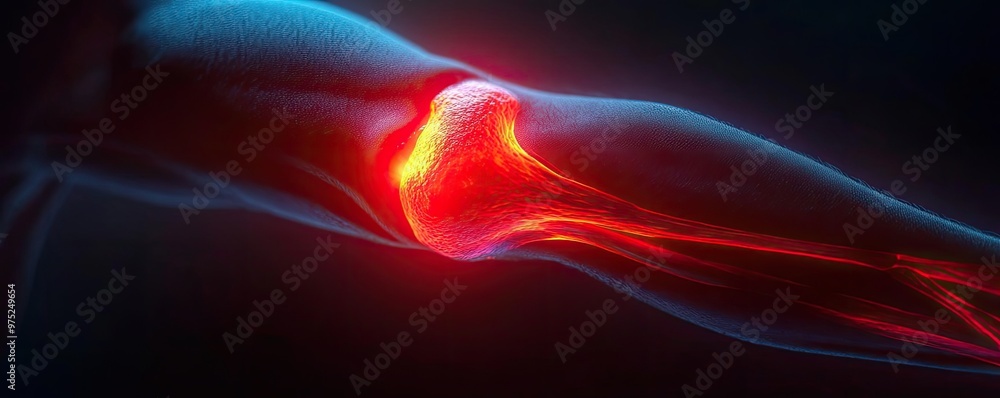 Poster A close-up view of a glowing joint with vibrant red highlights, showcasing anatomy and motion in a dynamic and futuristic style.