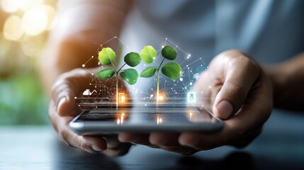 A person using an app to monitor their energy usage and optimize their energy consumption, symbolizing energy efficiency technology.