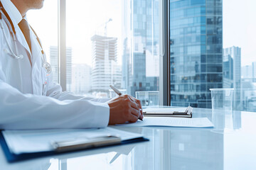 Medical Industry Concept Image of Doctor Working at Desk