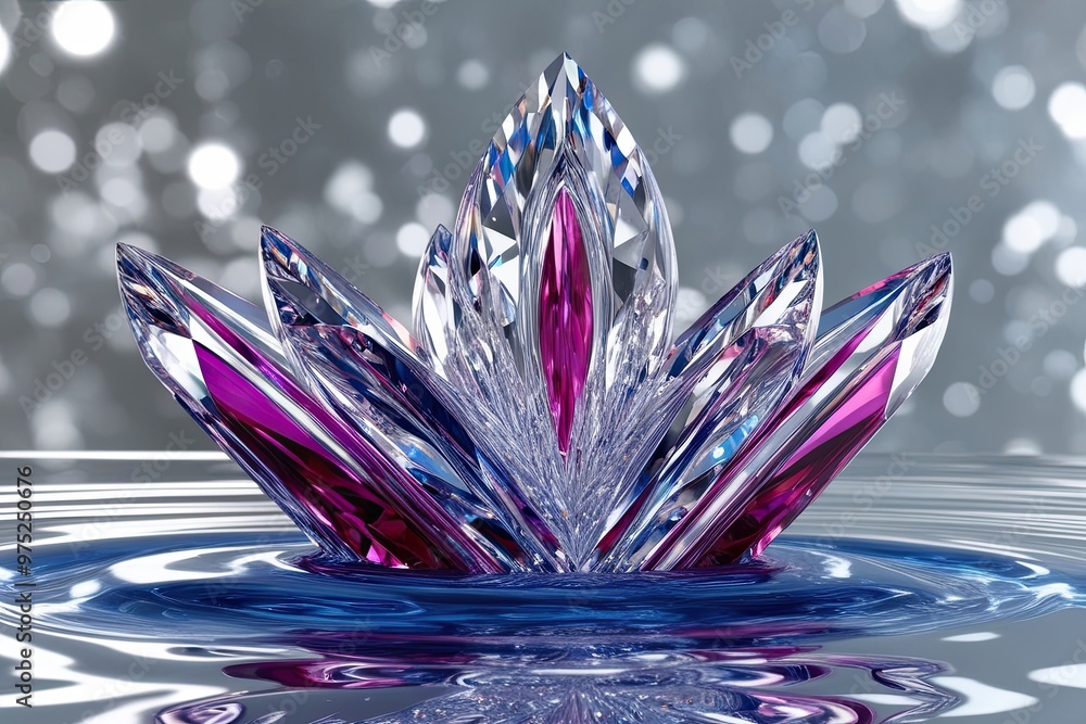 Poster vibrant crystal 3d fluid design with shimmering abstract shape and dynamic sparkle background