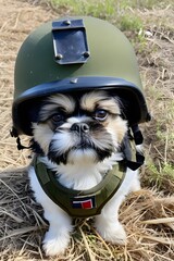 Shih Tzu dog in world war 3 wearing protection armor. survival for fittest. Generative AI