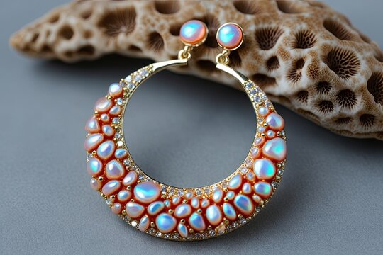 recommend clip art: Iridescent Coral Mermaid Earrings with Circular Design and Delicate Gemstones