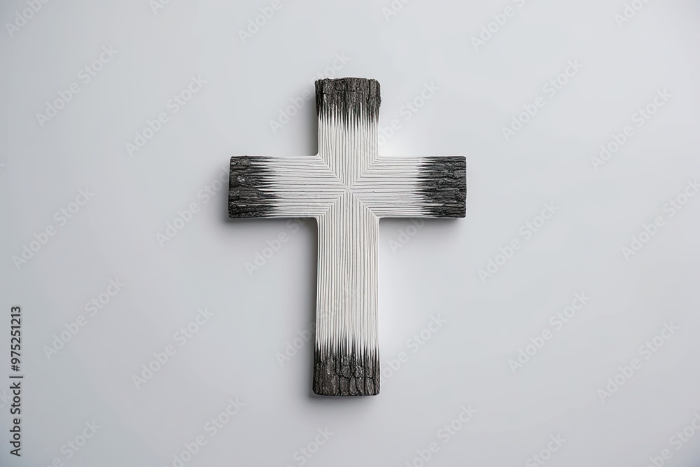 Wall mural ash cross emblem on white background for prayer and meditation