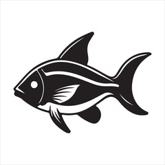  Aquatic fish silhouette vector art illustration.