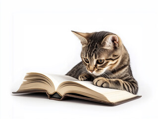smart cat reading a book