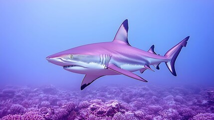 Fototapeta premium A large pink shark is swimming in the ocean