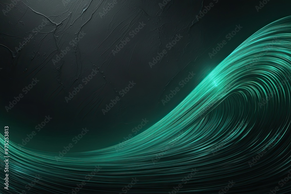 Poster shimmering emerald gradient overlay on deep shadowy backdrop with textured wave effect