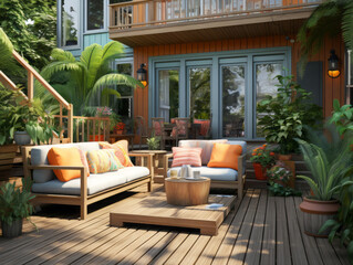 Fototapeta premium Excellent appy young couple sitting on rooftop enjoying dating