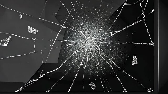 Laptop screen shattered with cracks in a dark setting revealing serious damage and potential repair challenges