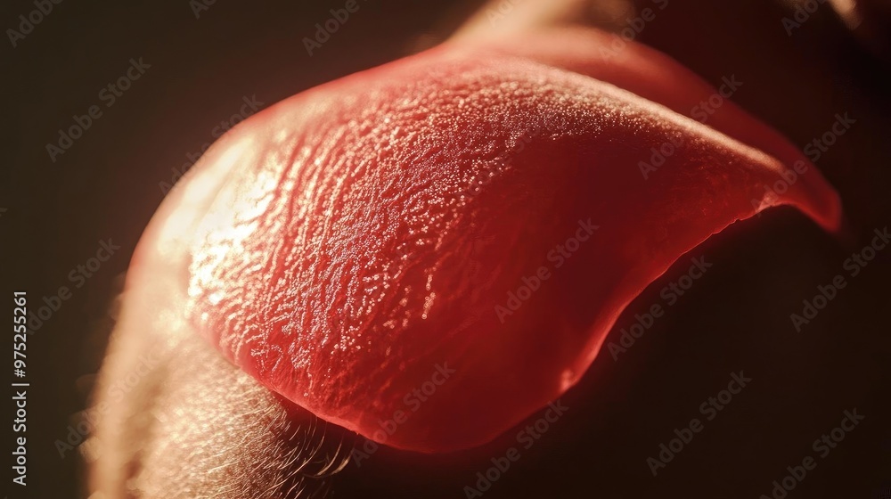 Poster close-up of a pink tongue showing texture and detail, highlighting its unique surface features and m