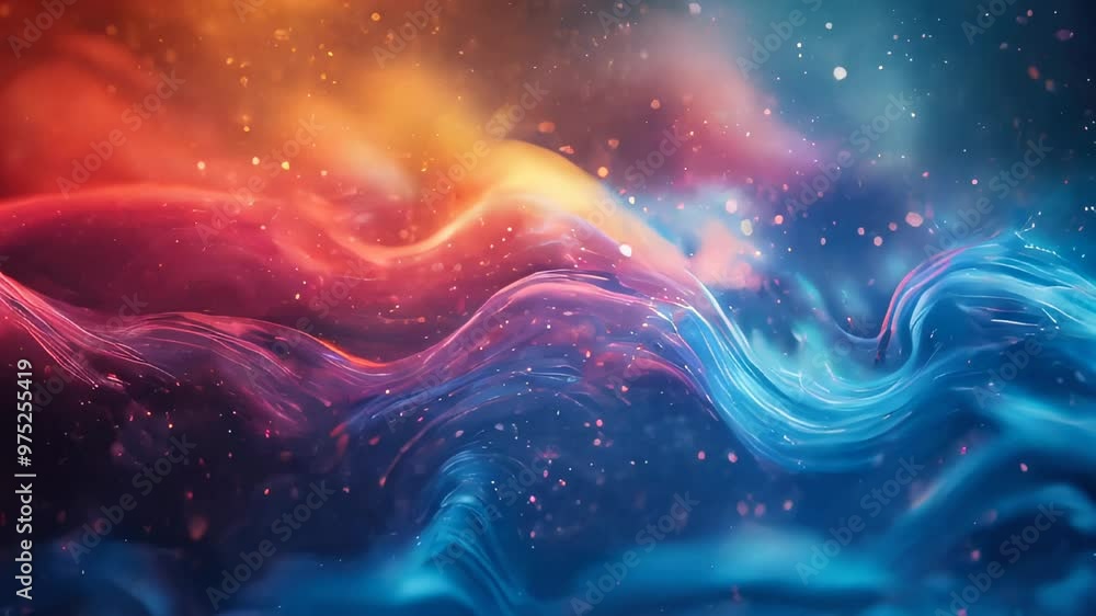 Poster colorful abstract waves with light particles create a vibrant, dynamic visual effect, perfect for mo
