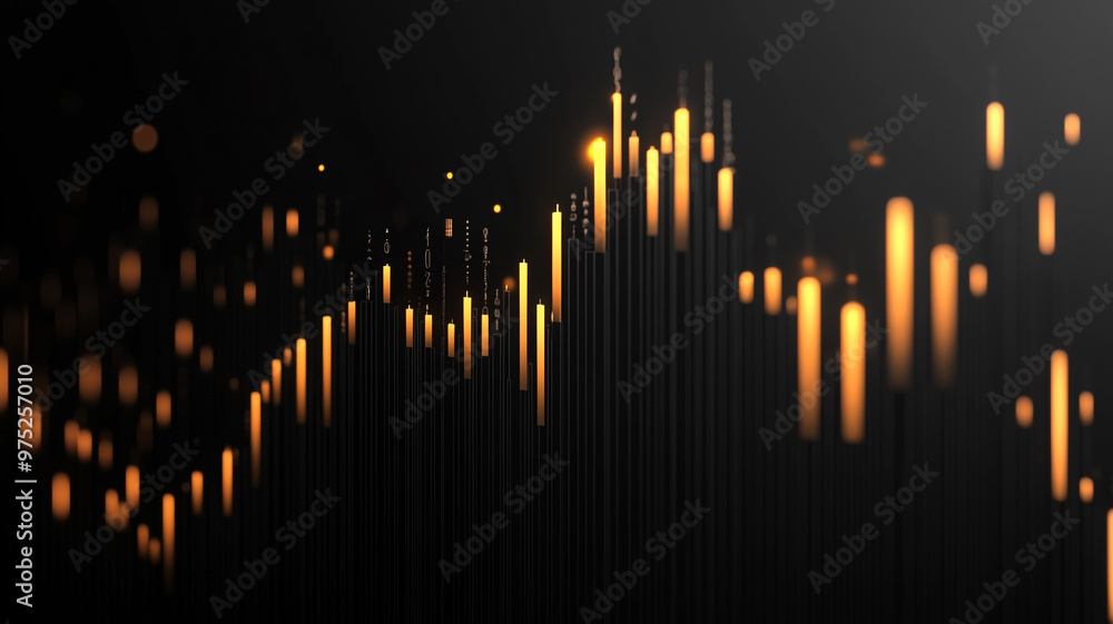 Poster abstract illustration of glowing vertical lines creating a dynamic soundwave pattern at night