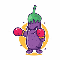 funny eggplant vegetable character mascot playing boxing sport isolated cartoon 