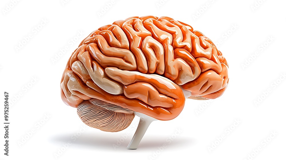 Poster a 3d rendering of the human brain showcases its intricate anatomical structure.